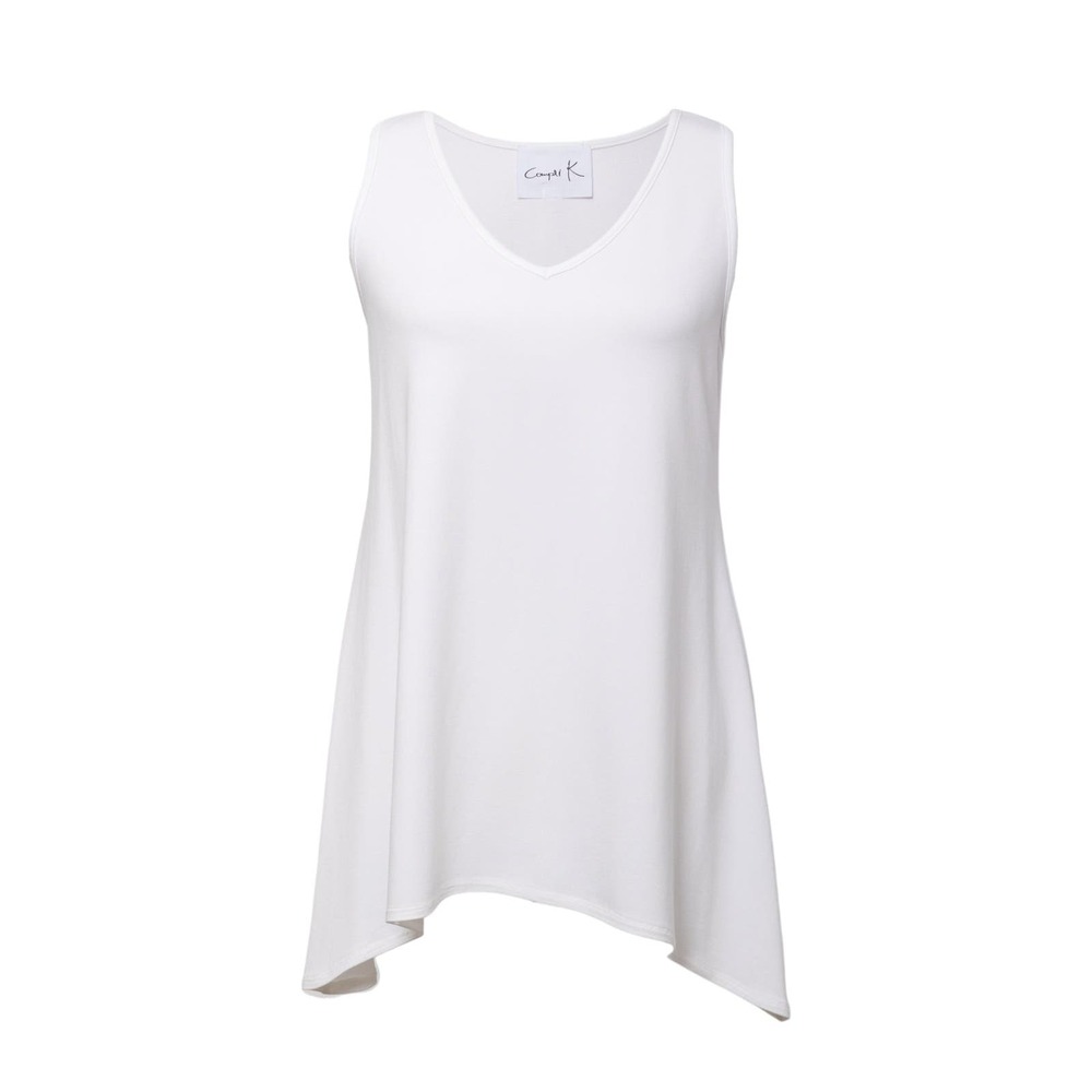 Women's White V-Neck Tunic Bamboo Tank Top Size XL Loose Fit Flowy Compli-K NWT